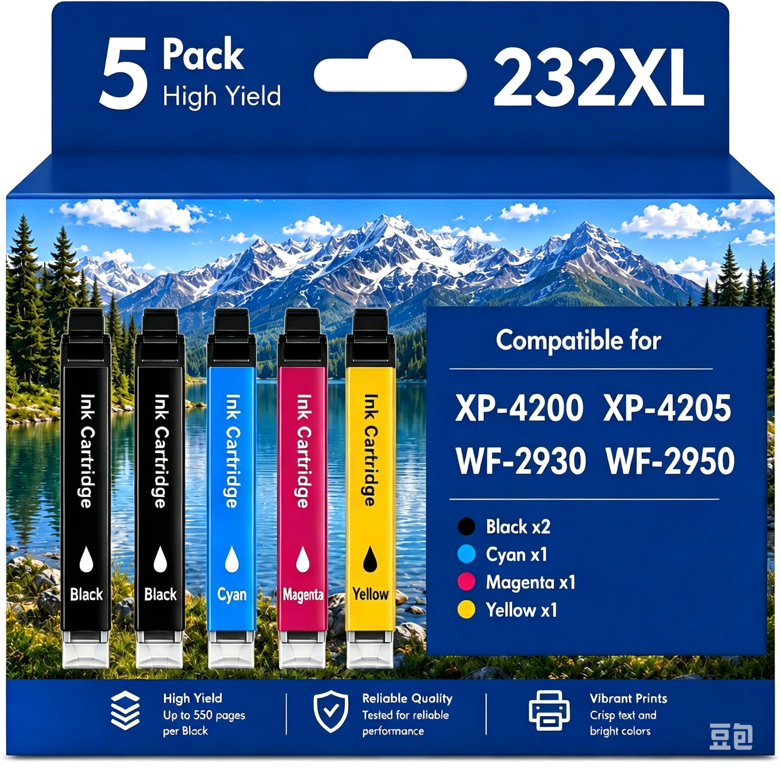 5 PK 232XL Ink Replacement for Epson XP-4205  XP-4200 WF-2950 Printers