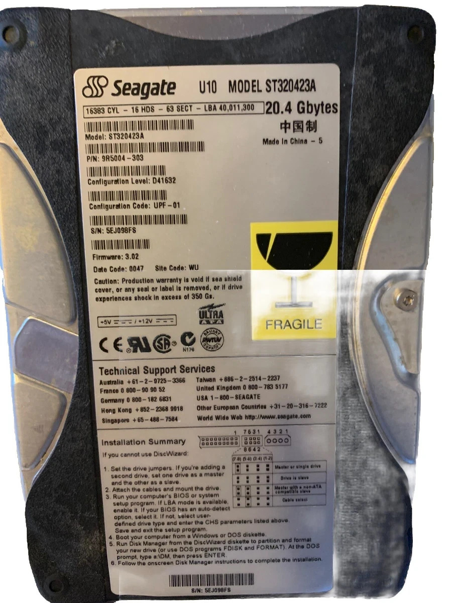 SEAGATE Model ST320423A 20.4 Gb Hard Drive (A19)