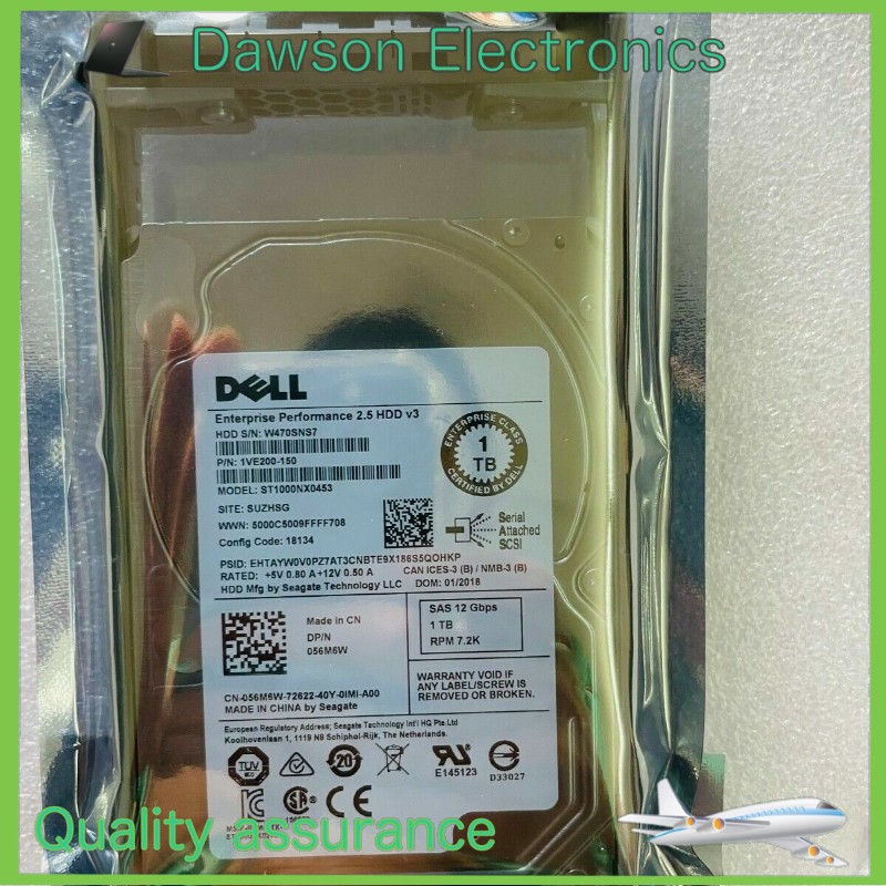 Dell 56M6W 056M6W 1TB 7.2K RPM 12Gbps 2.5" SAS Hard Drive ST1000NX0453 w/ Tray