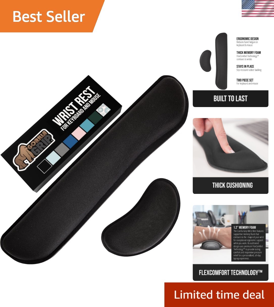 Silky Memory Foam Wrist Rest for Computer Keyboard, Mouse, Ergonomic Design f...