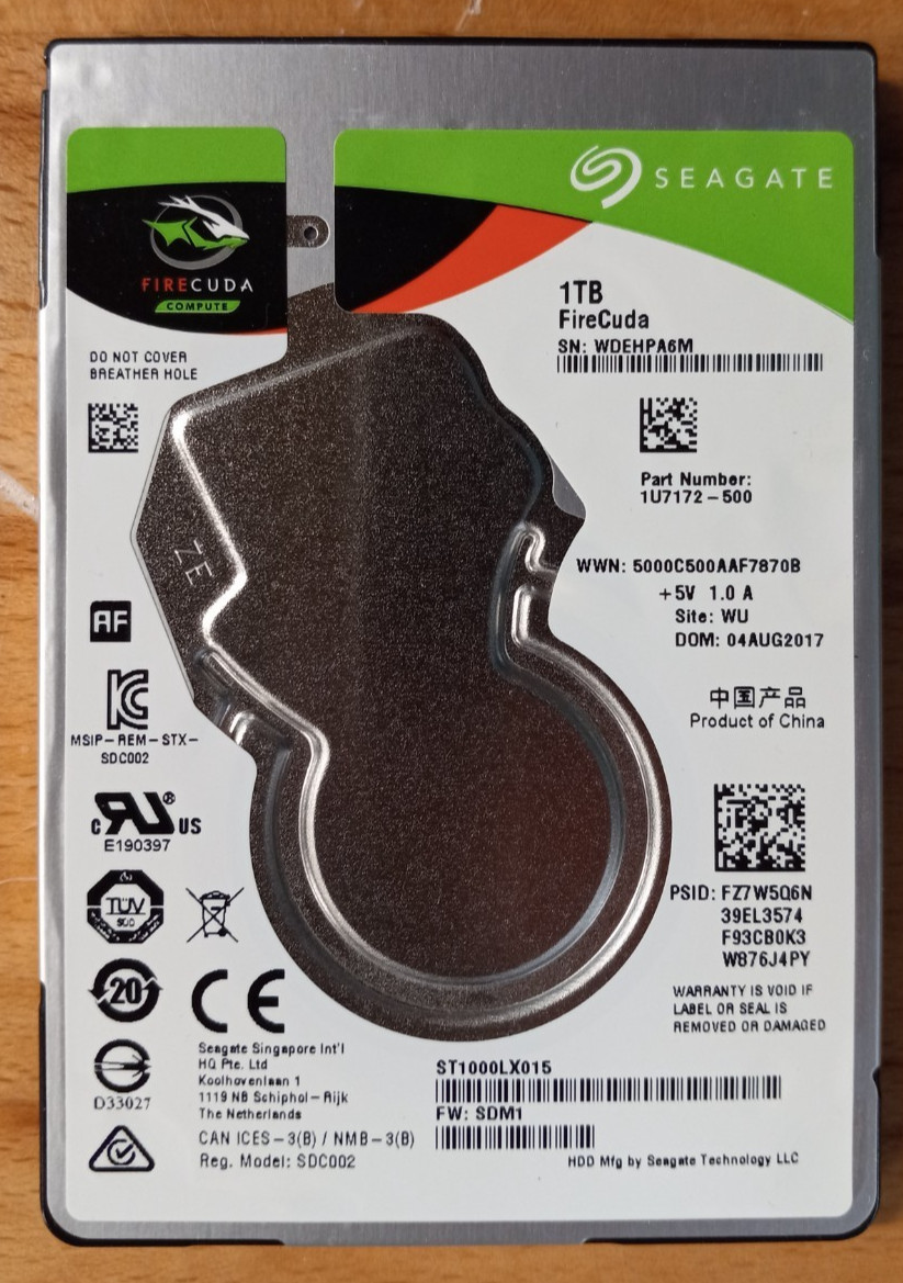 Seagate FireCuda 1TB 2.5" SSHD Hybrid Drive ST1000LX015 7mm SATA