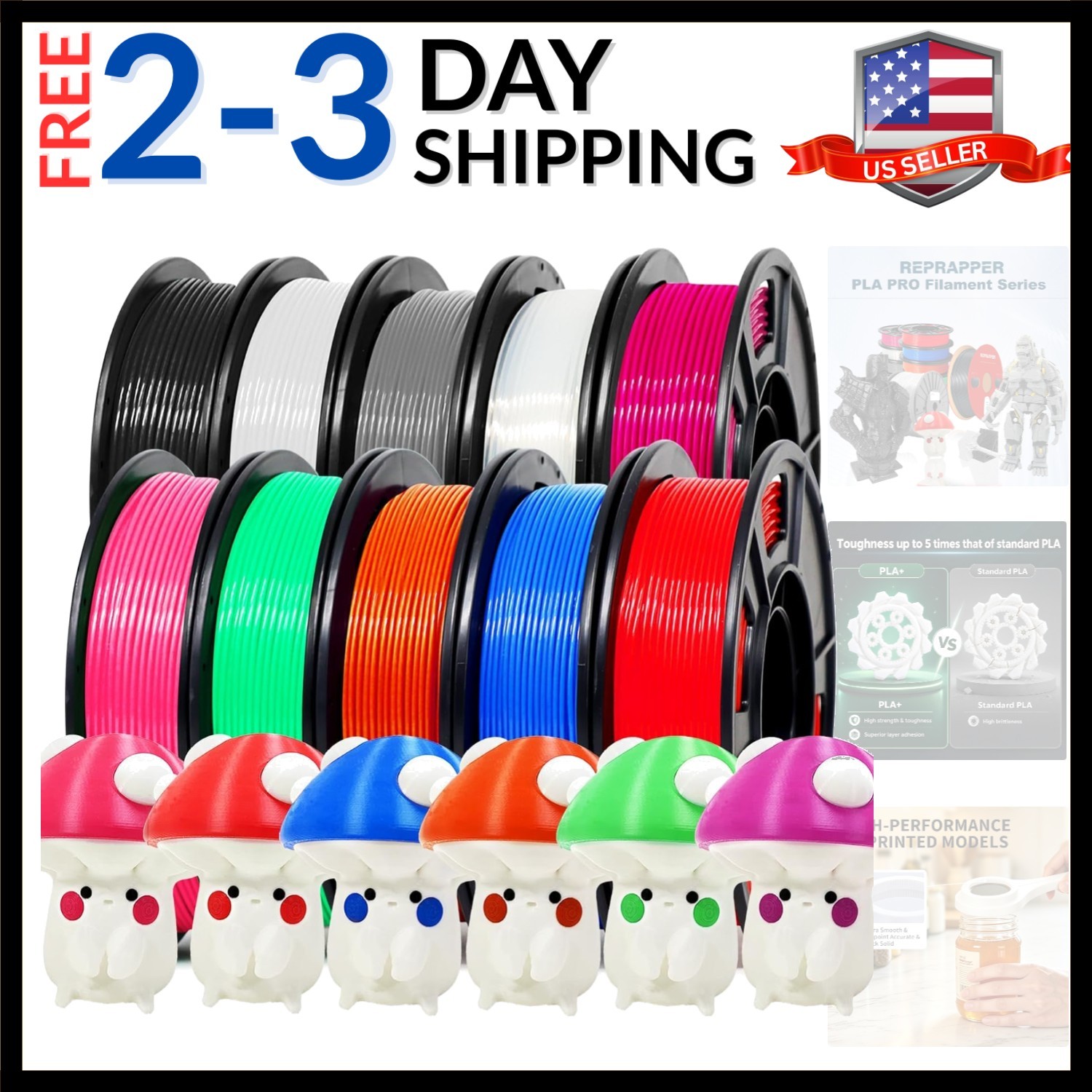 10X250g PLA Plus PLA+ Upgraded Filament Bundle 1.75mm, Tougher & Stronger, Di...