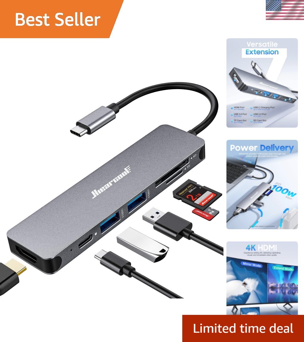 7-in-1 USB C Hub, USB C Dongle Compatible for MacBook, Space Gray