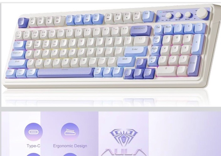 AULA 99 Purple Keyboard, Tri-mode Wireless Gaming Keyboard, RGB