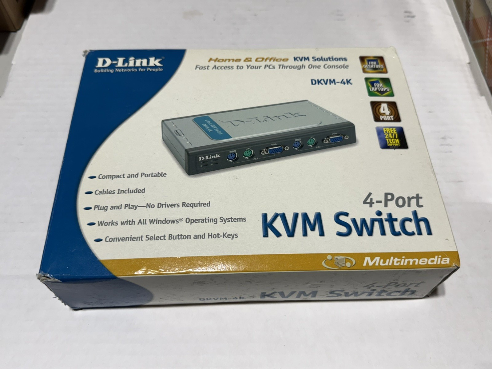 D-Link DKVM-4K 4-Port KVM Switch PS/2 VGA w/ Cables Open Box NOS