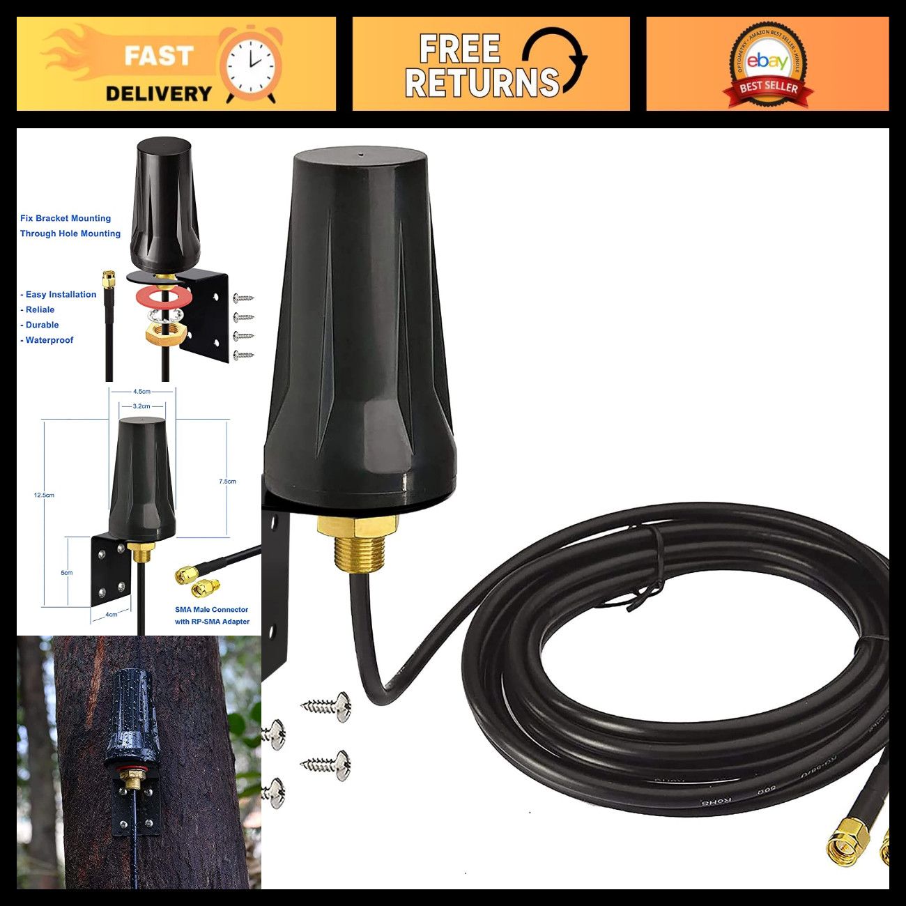 4G LTE 5dBi SMA Antenna for Trail Camera & Router - High Gain Signal Booster
