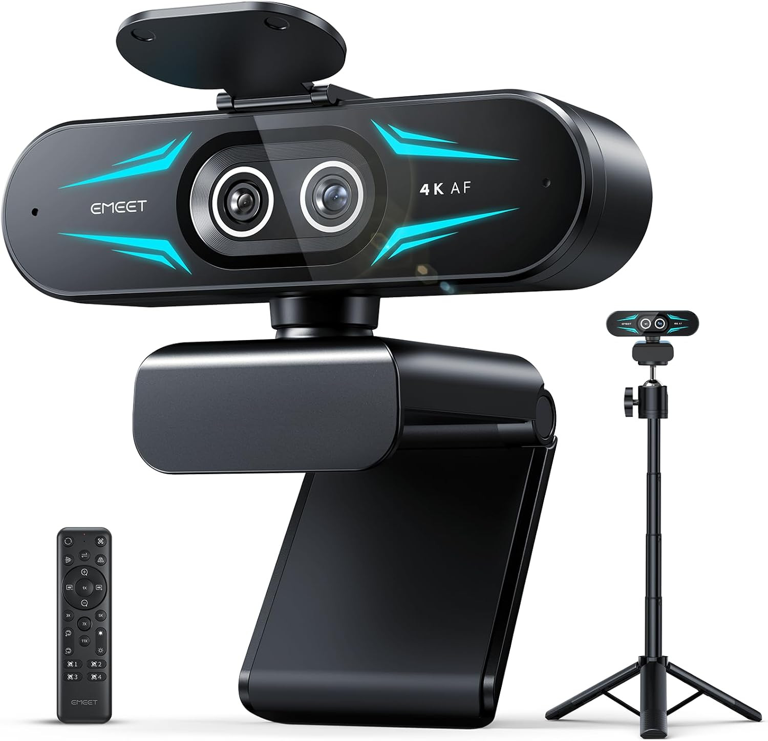 EMEET C60E Dual 4K Webcam for Streaming with Tripod, Wide-Angle and Telephoto Ca