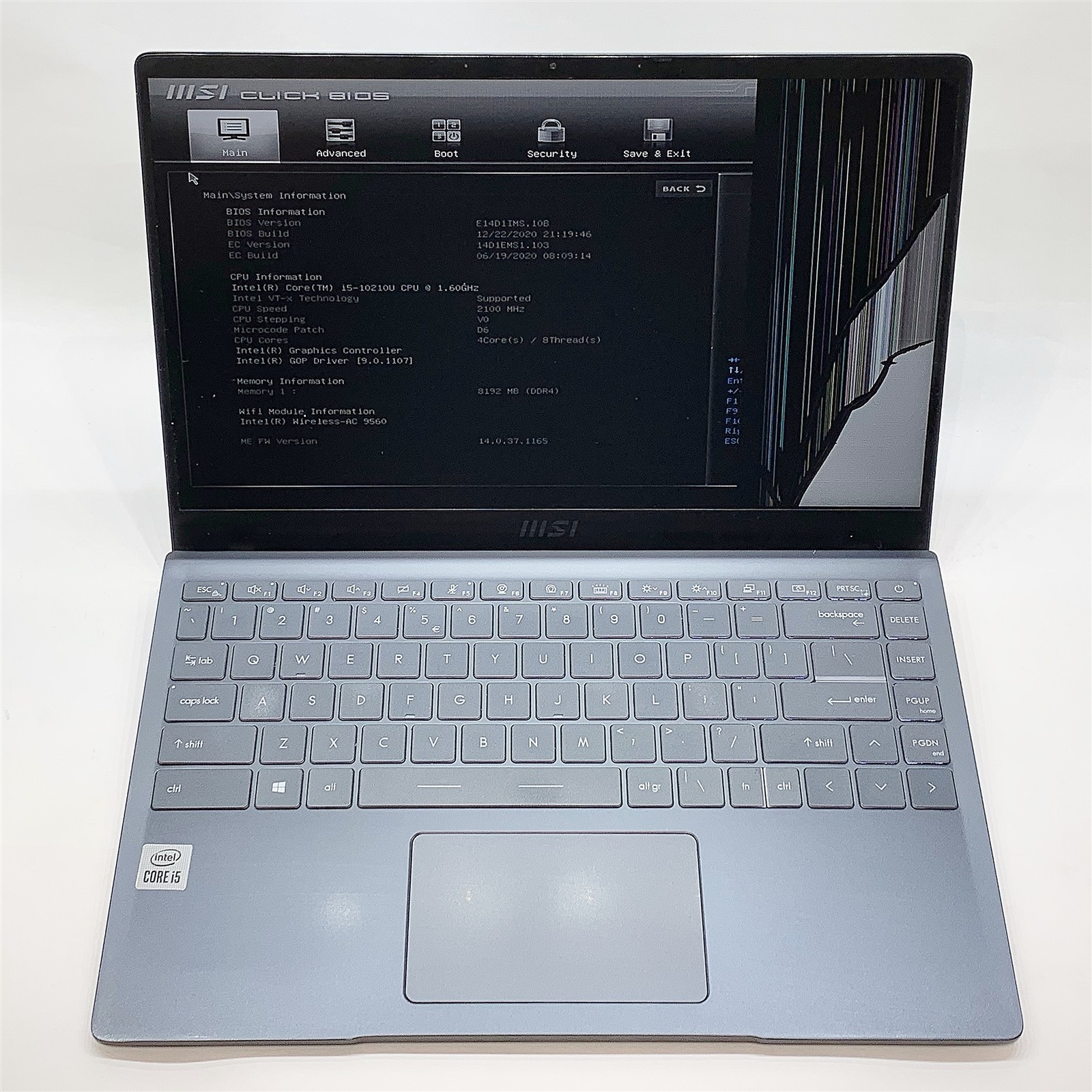 MSI MS-14D1 Laptop Intel Core i5 10210U 1.60GHZ 14" FHD 8GB RAM NO HDD Parts