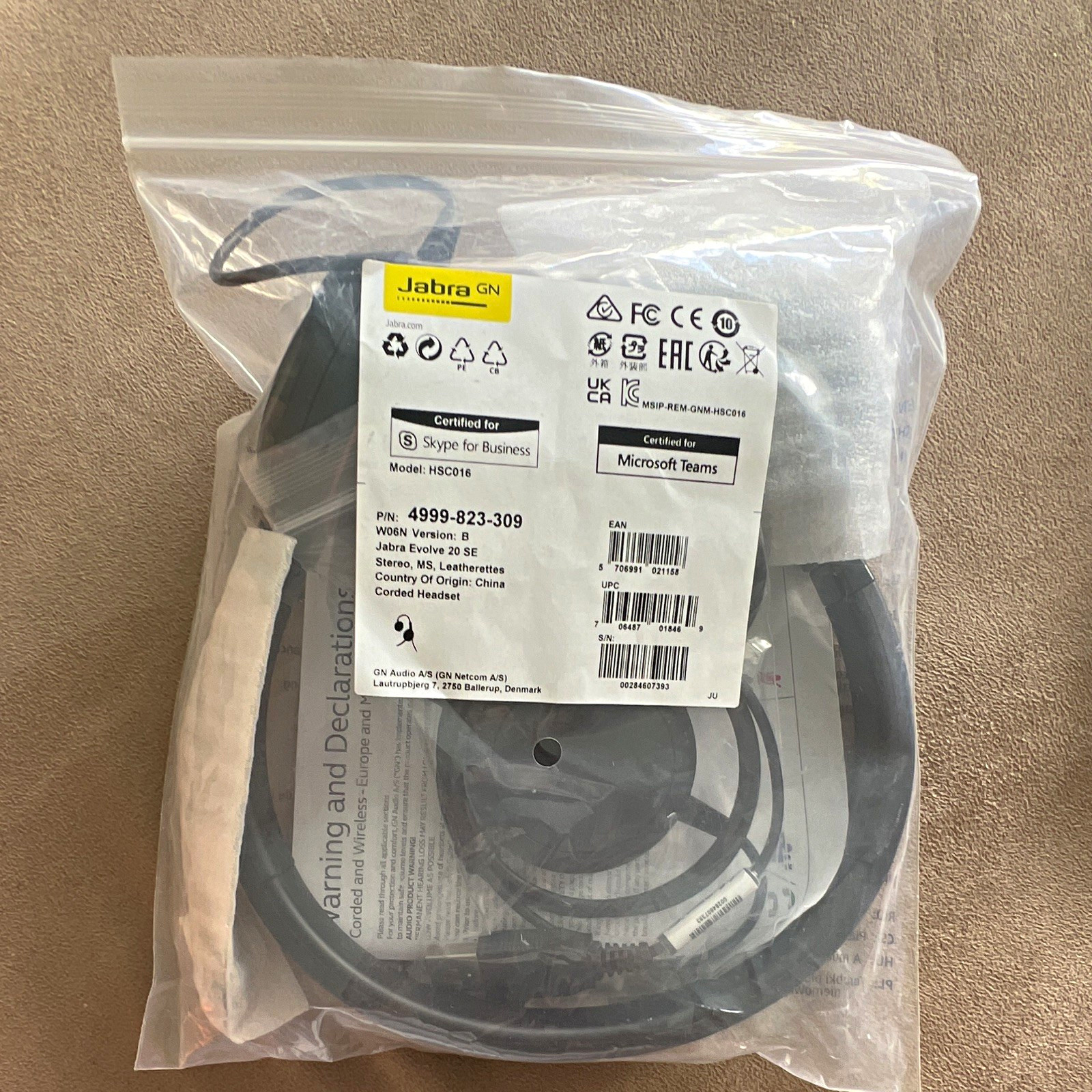 Jabra Evolve 20 SE USB Single-Ear Headset MS Teams/Skype, Black 4999-823-309