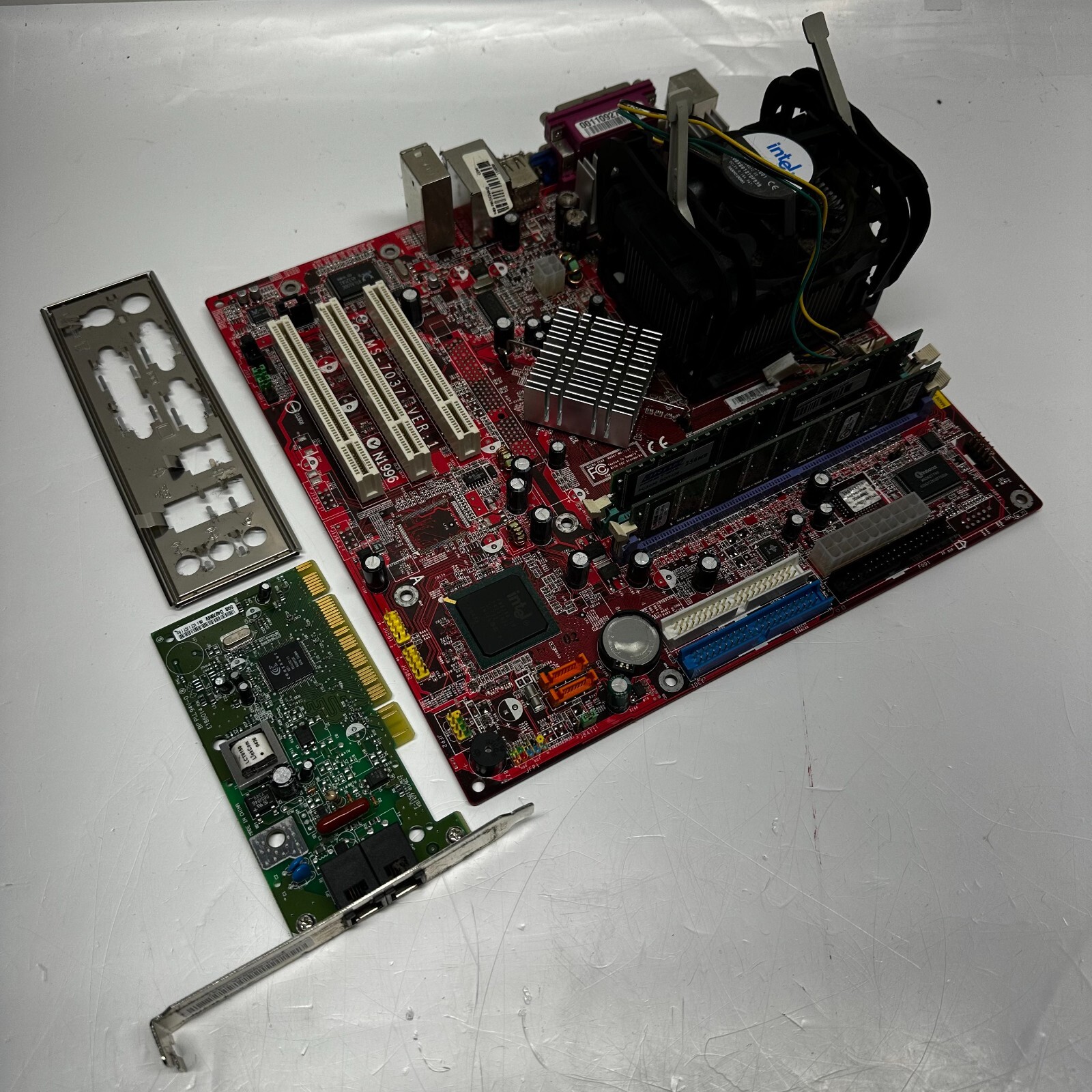 MSI 865GVM2-LS MS-7037 V. 1 Socket Motherboard W/Intel Celeron& Modem Card &RAM