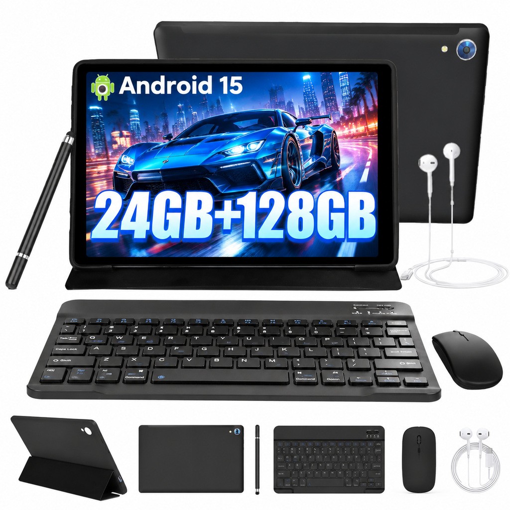10.1'' Android 15 Tablet PC, Octa-core 24+128GB, HD IPS Screen 5000mAh Portable