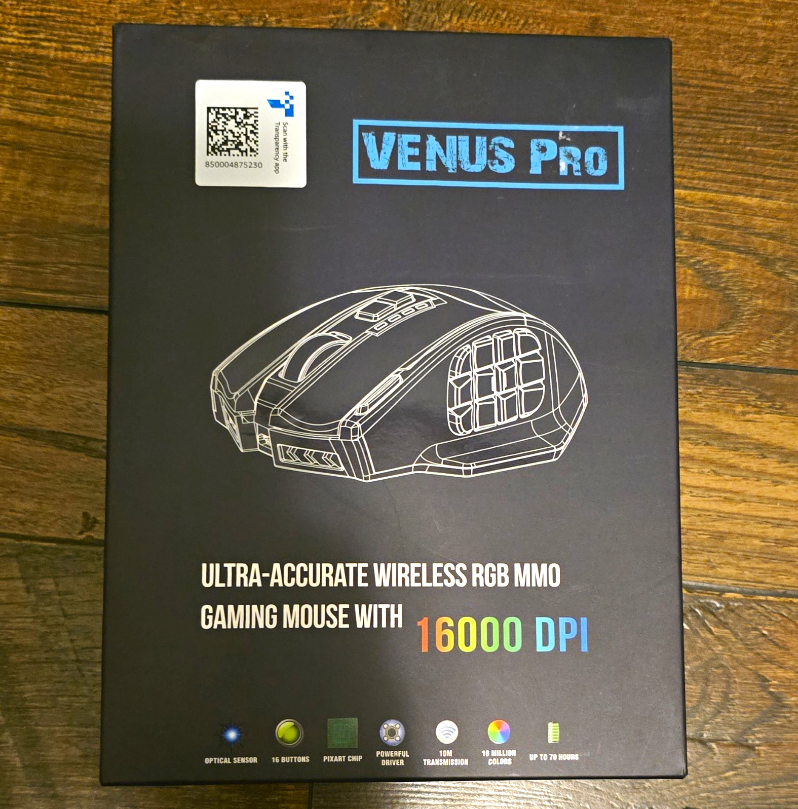 UtechSmart VENUS Pro Wireless/Wired Gaming Mouse 16000 DPI 16Btn RGB Black