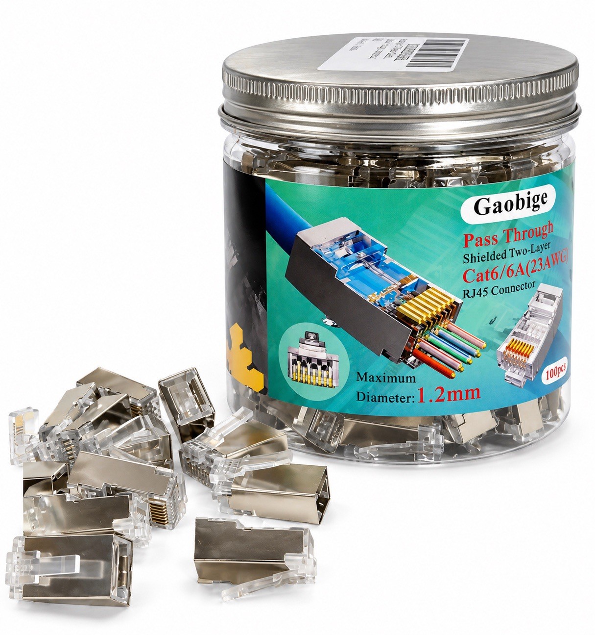 Gaobige 100-Pack Cat6 Cat6A RJ45 Pass Through Shielded Compact, Gold