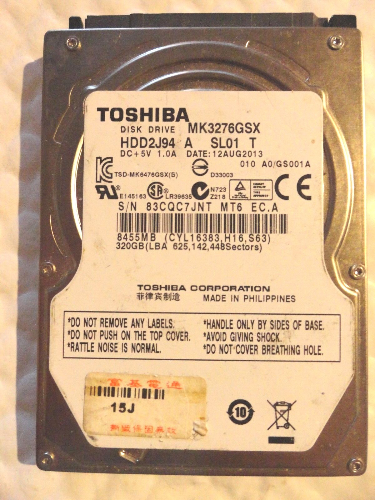 Toshiba MK3276GSX HDD2J94 320 GB 2.5" SATA II Laptop Hard Drive