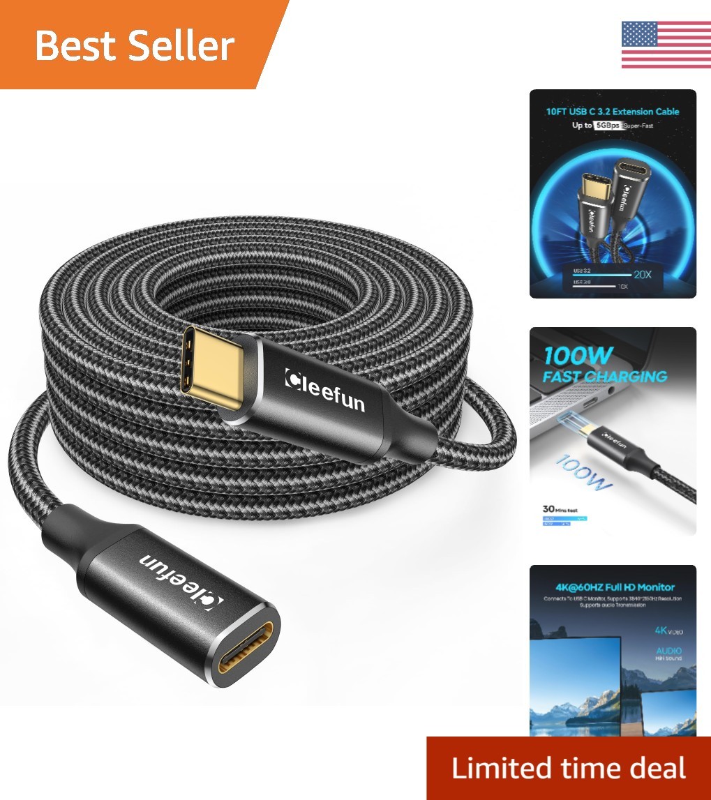 Versatile 10ft USB C Cable - 5Gbps Data Transfer & Robust Fast Charging Power