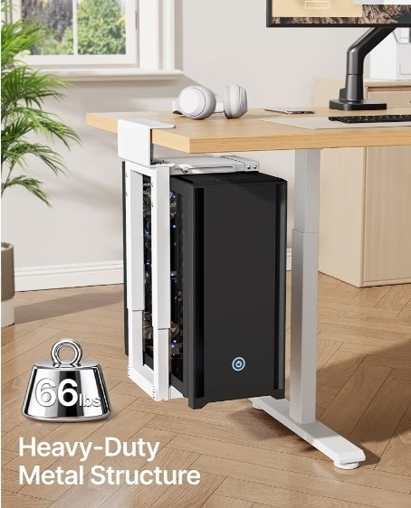 Montek Under Desk PC Mount Computer Holder Adjustable Height White Open Box