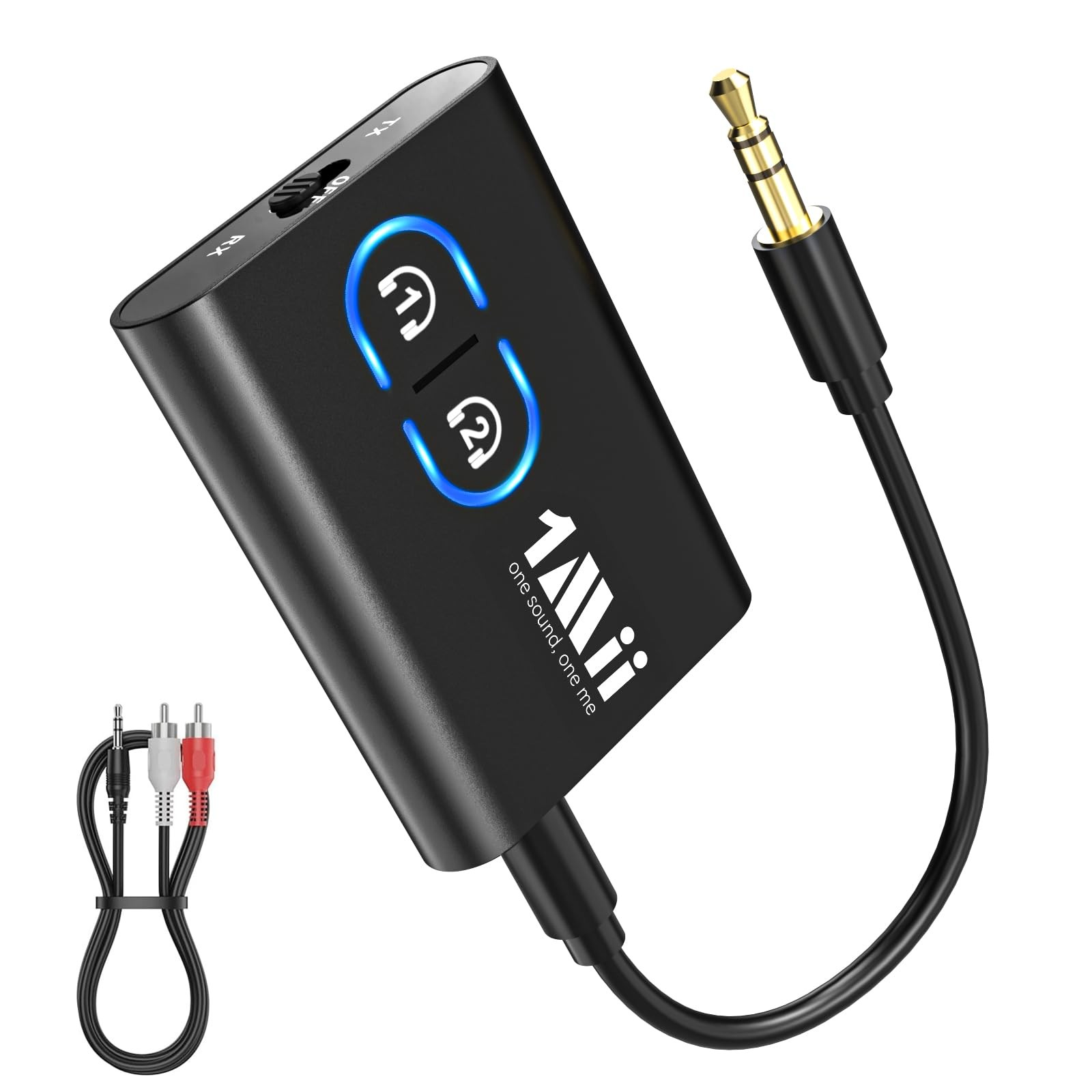1Mii Bluetooth 5.3 Transmitter Receiver Black 3.5mm Audio Adapter Dual Link