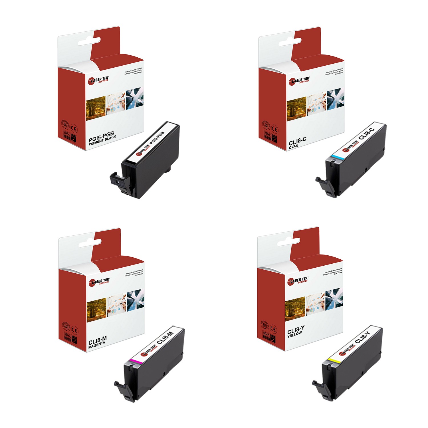 4Pk LTS PG-15 CLI-8 PB/B/C/M/Y HY Compatible for Canon Pixma iP4200 iP4300 Ink
