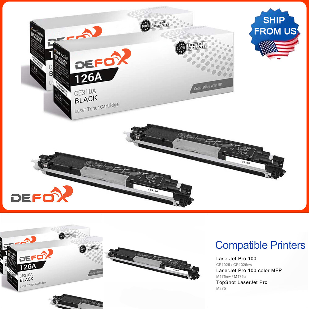 2PK CE310A 126A Black Toner Cartridge For HP Color LaserJet 100 MFP M175nw M175A