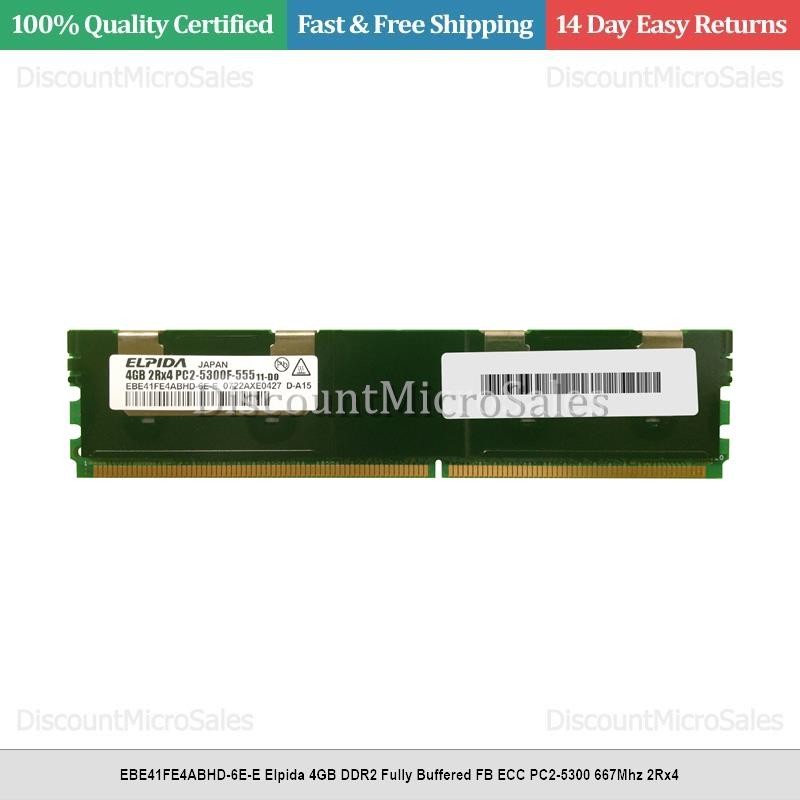 EBE41FE4ABHD-6E-E Elpida 4GB DDR2 Fully Buffered FB ECC PC2-5300 667Mhz 2Rx4