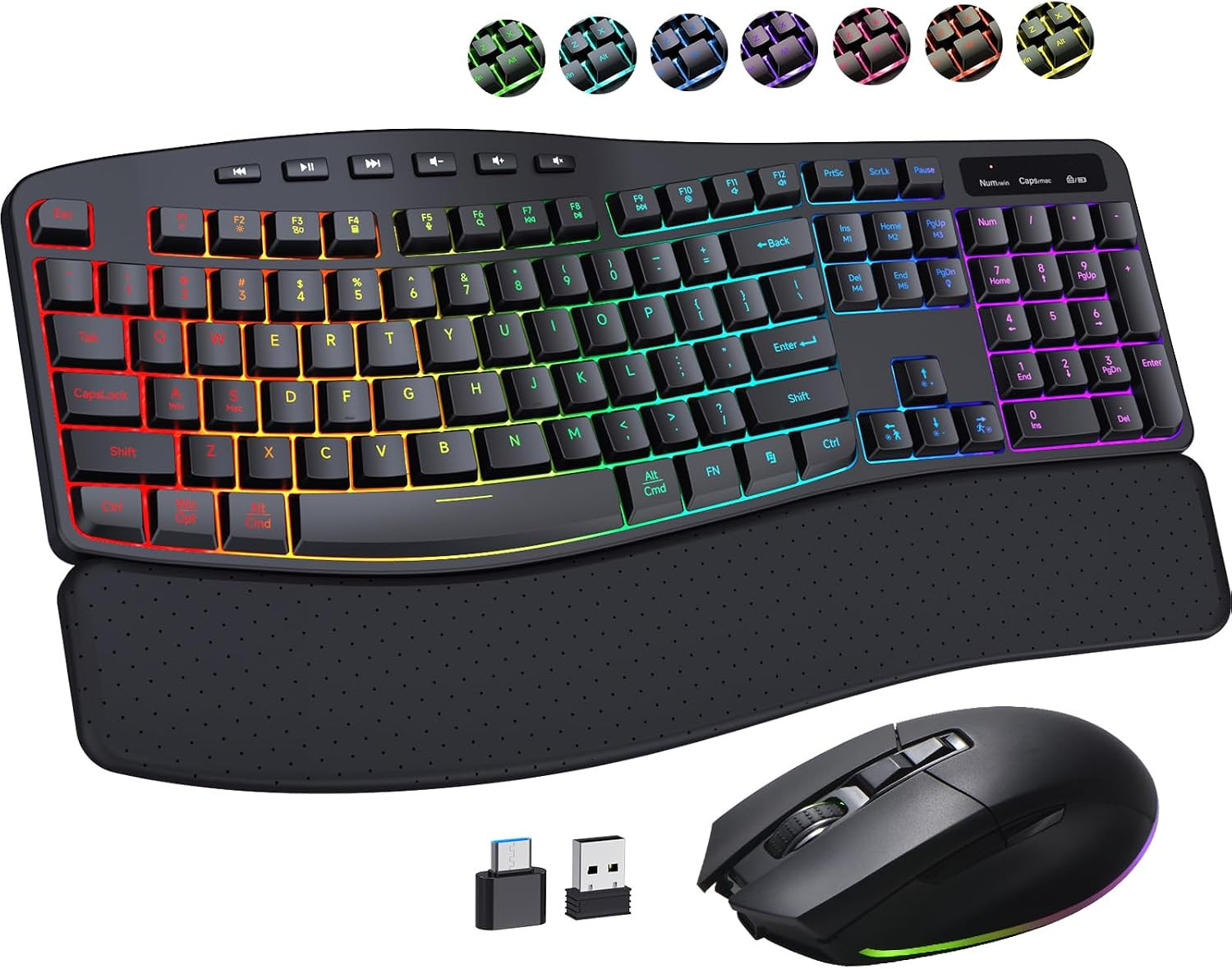 RGB Wireless Keyboard Mouse Combo with Ergonomic Wave, Silent Rechargeable