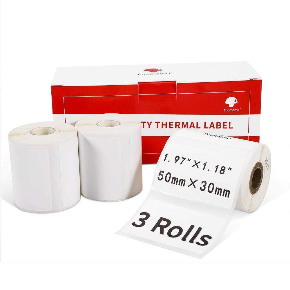 3 Rolls 50×30mm White Self-Adhesive Thermal Label for Phomemo M110/M200 Printer