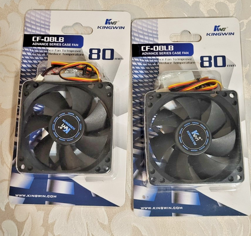 Two Kingwin CF-08LB 80mm Computer Case Fan Advance Series 1700 RPM 30 CFM New