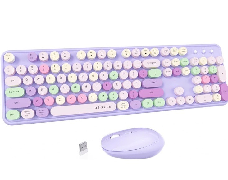 UBOTIE Dual Mode Colorful Wireless Keyboard, Bluetooth and USB Receiver