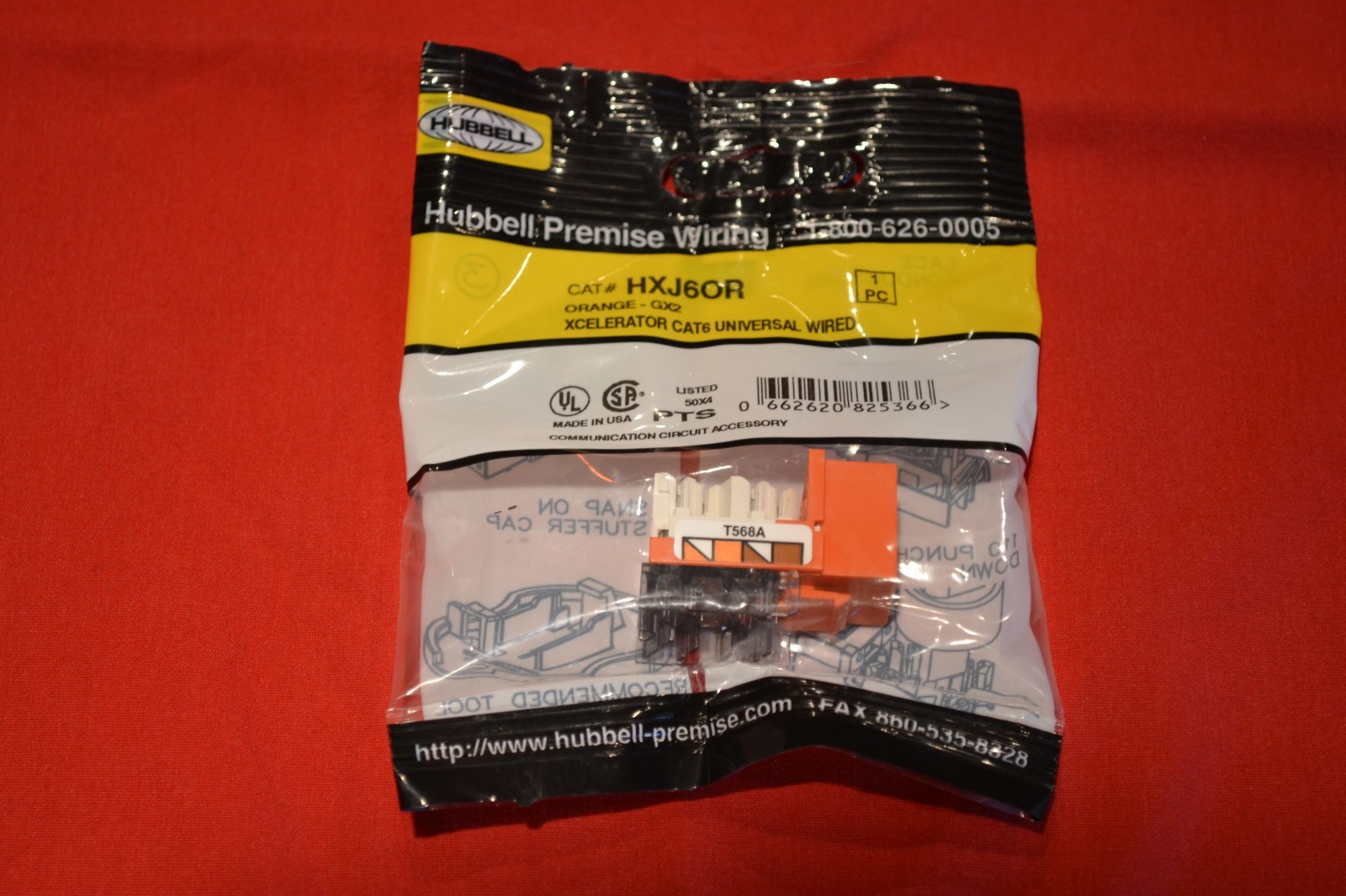  HUBBELL PREMISE WIRING + XCELERATOR HXJ6OR XJ6 + CATEGORY CAT 6 JACK + ORANGE