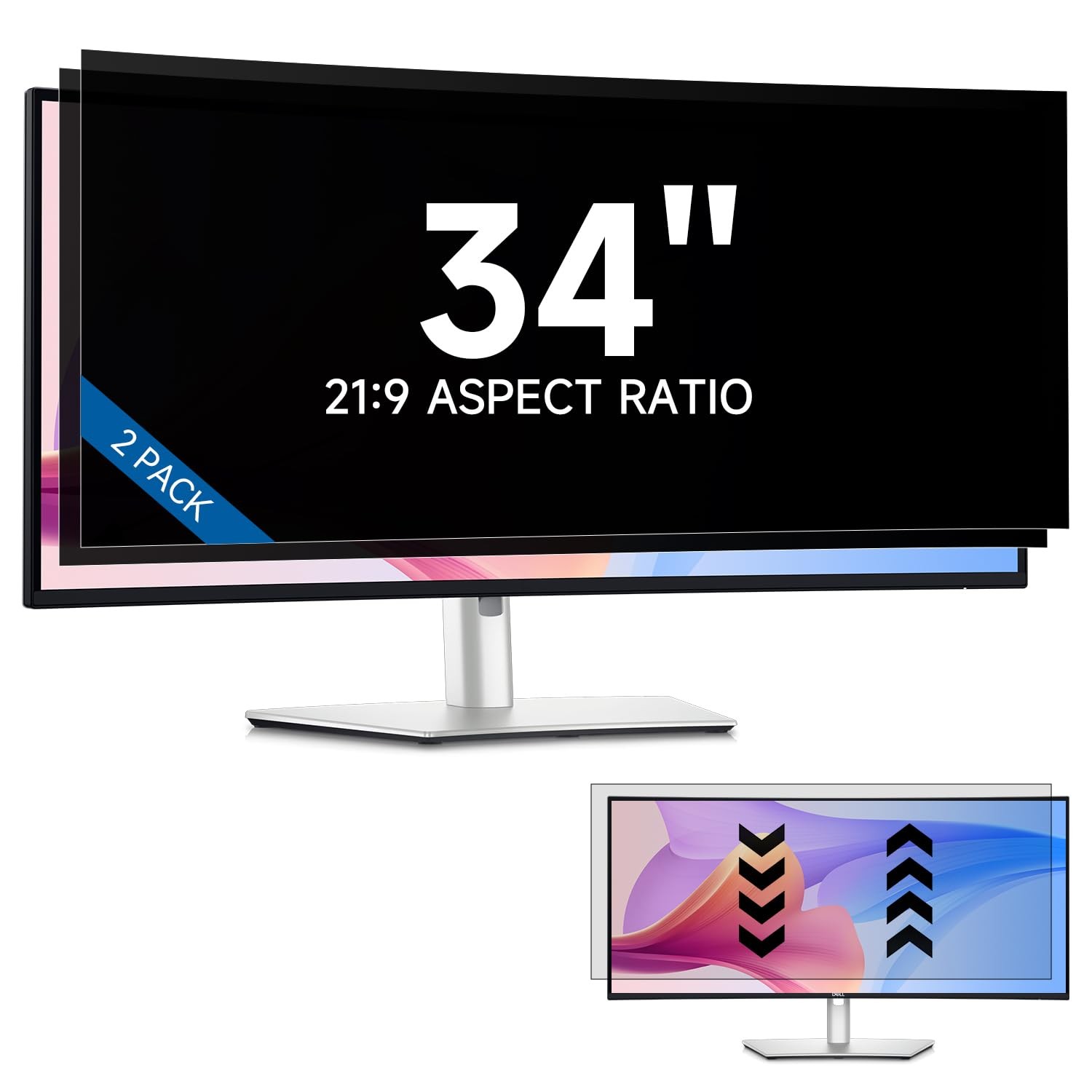 [2-Pack] 34 Inch Privacy Screen Filter 2pcs-34inch 21:9, Black Monitor
