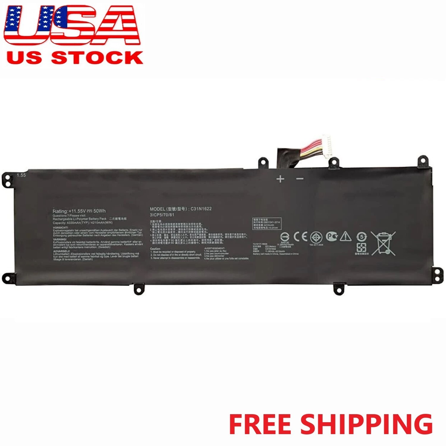 11.55V 50Wh C31N1622 Battery For ASUS ZenBooK UX3430UA UX530UQ 31CP5/70/81 NEW