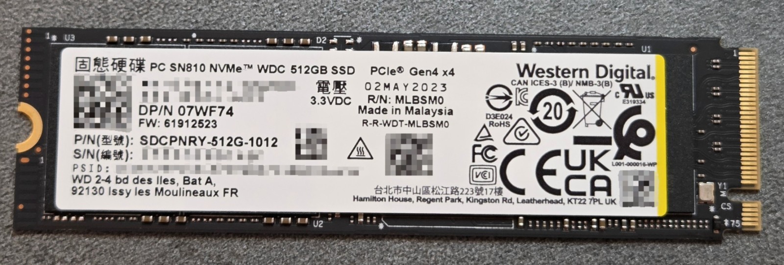 WD PC SN810 512GB NVMe M.2 SSD PCIe Gen4 SDCPNRY-512G-1012 Tested Good 93%