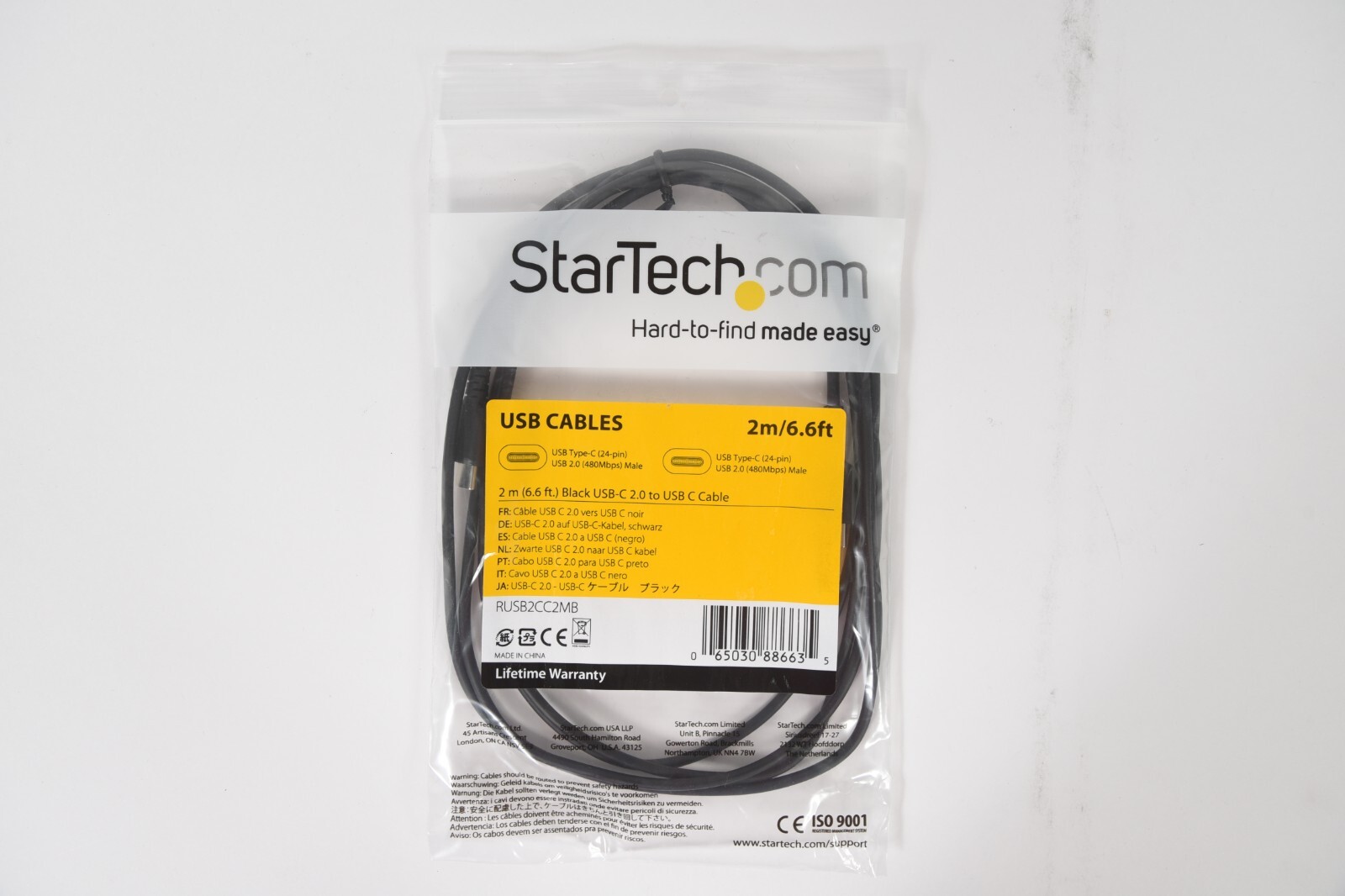 StarTech.com USB-C Cable 2m (6.56ft) Durable USB 2.0 Type-C RUSB2CC2MB