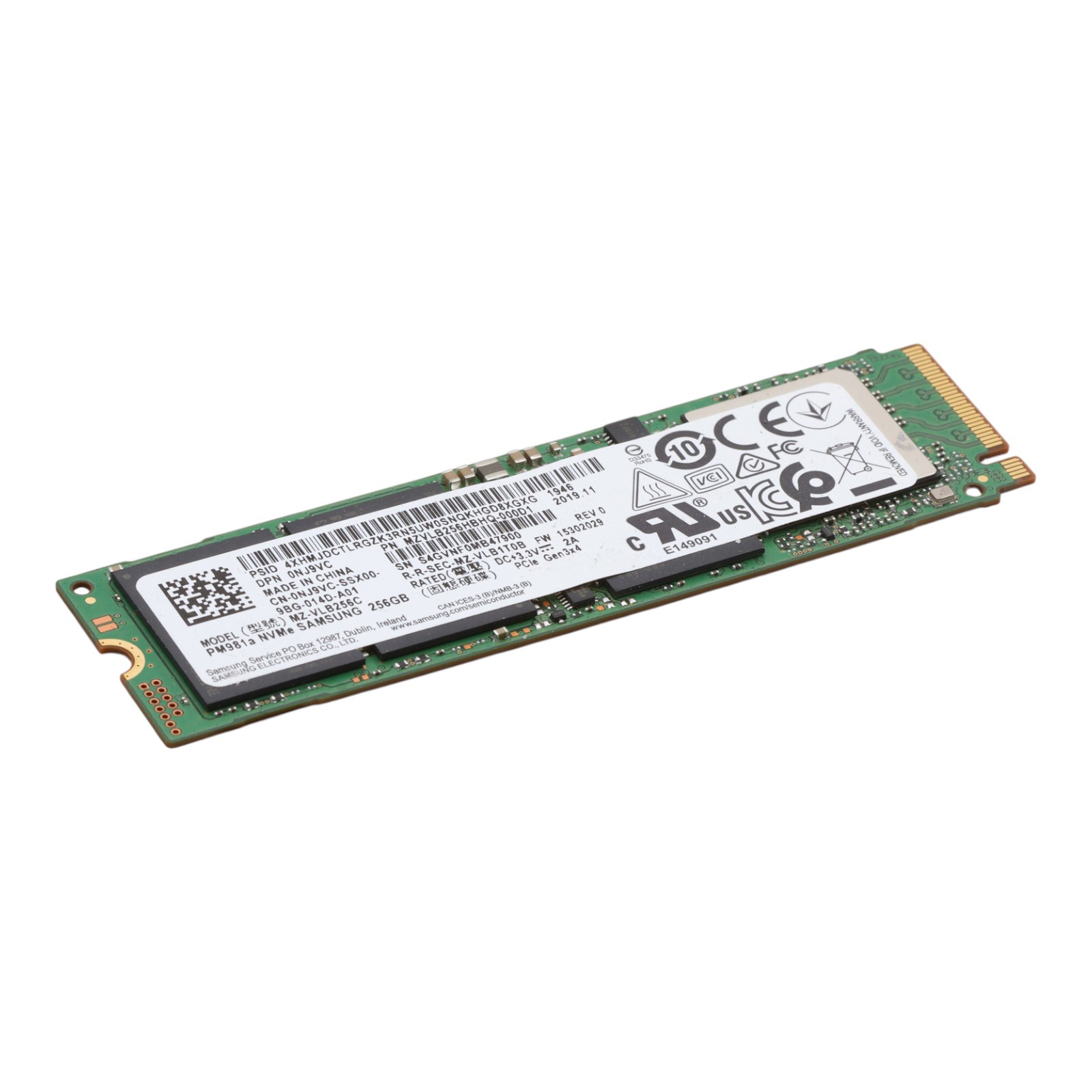 Samsung 256GB PCIe 3.0 x4 NVMe M.2 2280 0NJ9VC MZVLB256HBHQ-000D1 PM981a SSD
