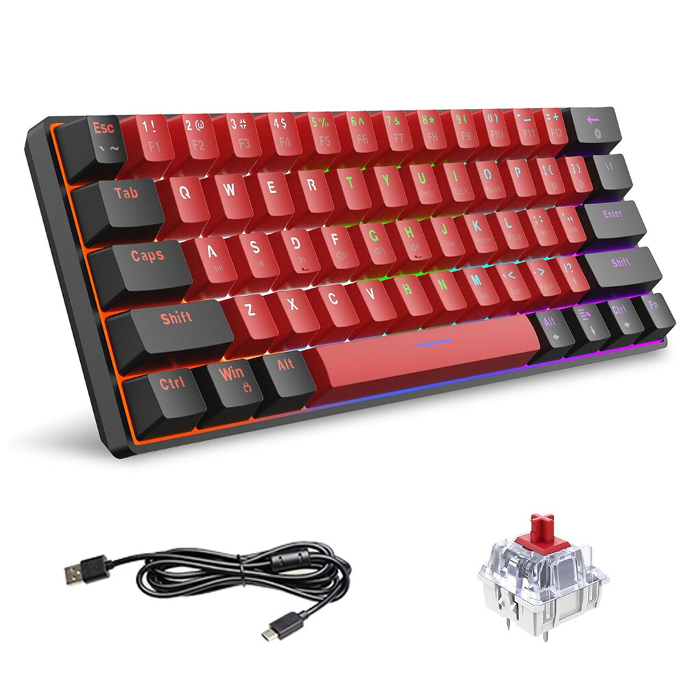 Snpurdiri 60% Wired Gaming Keyboard RGB Backlit Small Membrane 61 Keys for PC