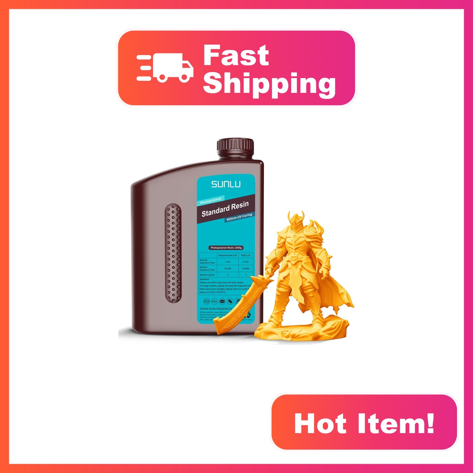 SUNLU Upgraded 2KG Standard 3D Printer Resin, 405nm UV-Curing Resin LCD/DLP/S...