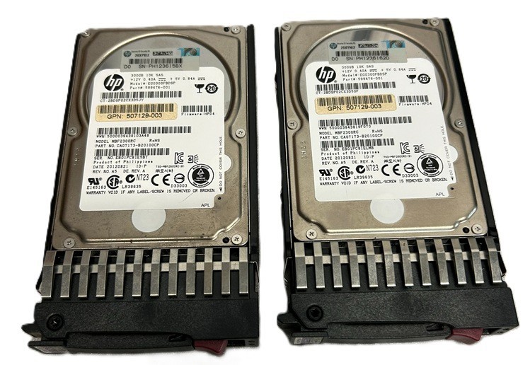 HP 300GB 599476-001 SAS 2.5" Server HDD EG0300FBDSP (LOT OF 2) With Caddy Trays