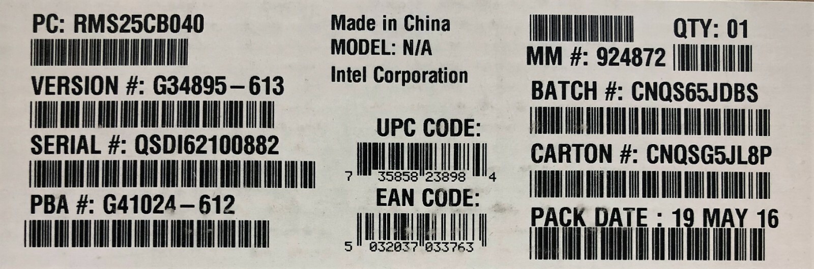 Intel RMS25CB040 SAS/SATA 6 Gb/s Integrated RAID Module NEW OPEN BOX