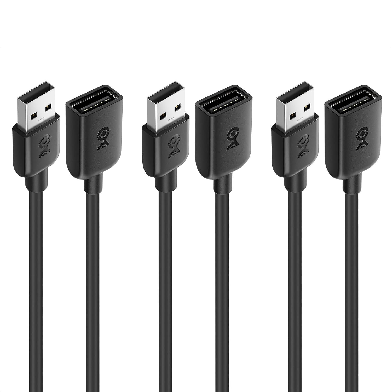 3-Pack Short USB Extension Cable, USB Extender, 3Ft, Black