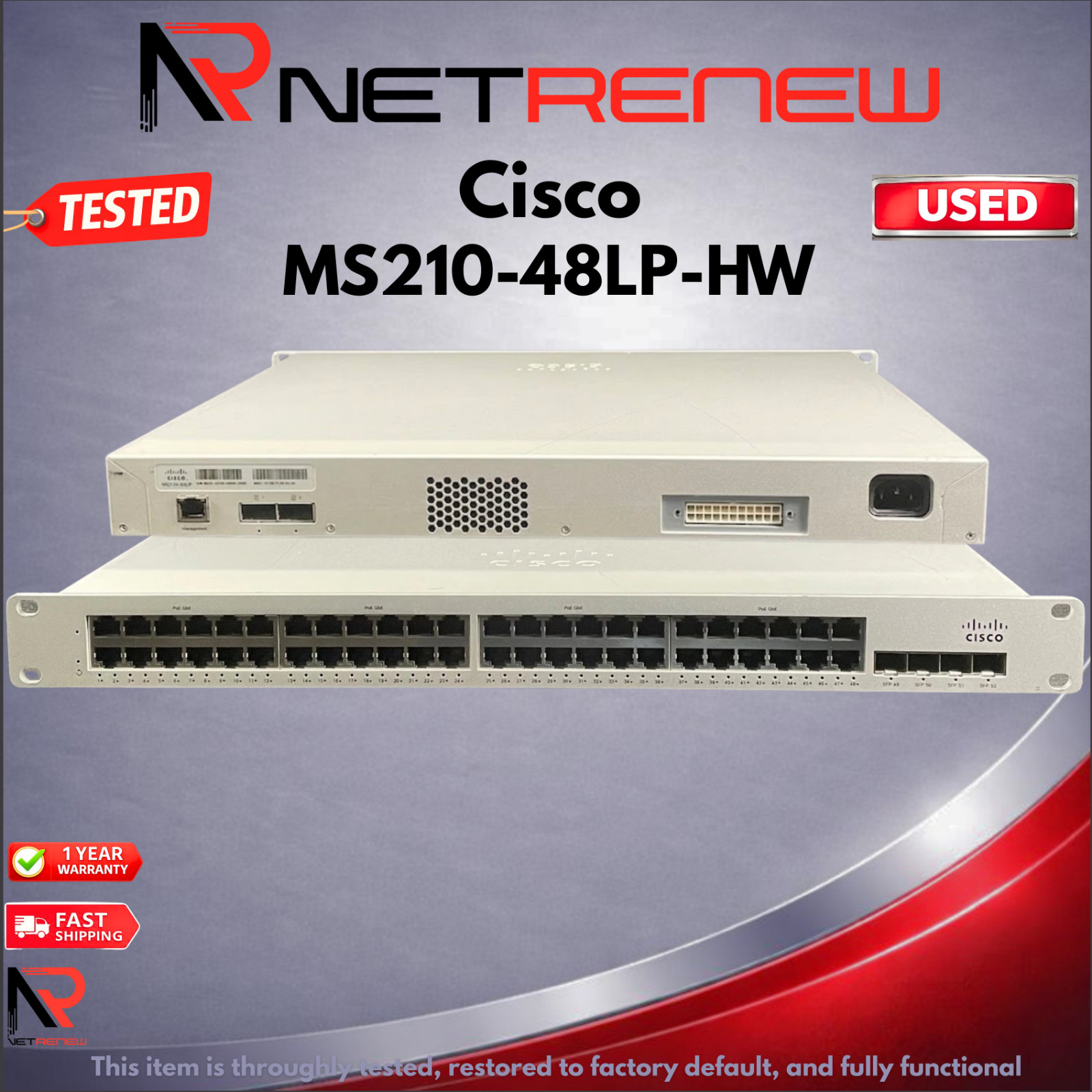 Cisco Meraki MS210-48LP-HW Unclaimed 48 Port Gigabit PoE+ Switch