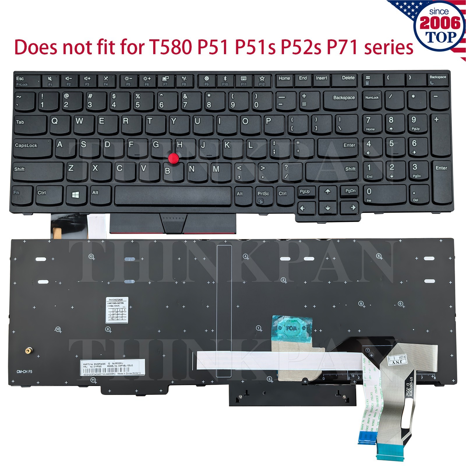 New US Keyboard for Lenovo Thinkpad E580 E590 L580 L590 T590 P52 P53 P53s P72P73