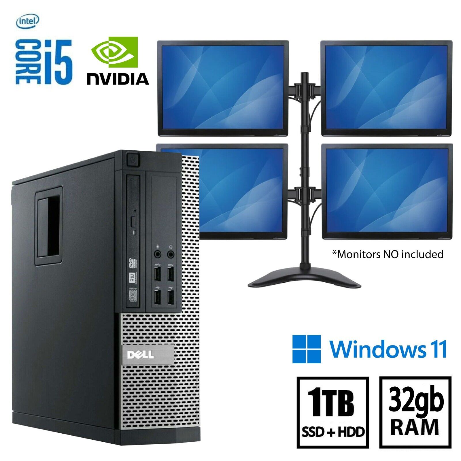 DELL TRADING COMPUTER NVIDIA 4k 4M 32GB RAM 1TB SSD+HDD WINDOWS 11 PRO CLEARENCE