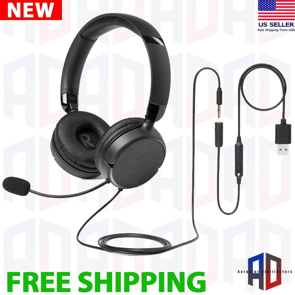 Amazon Basics On Ear Wired Computer Headset with Adjustable Microphone, 3.5mm Po