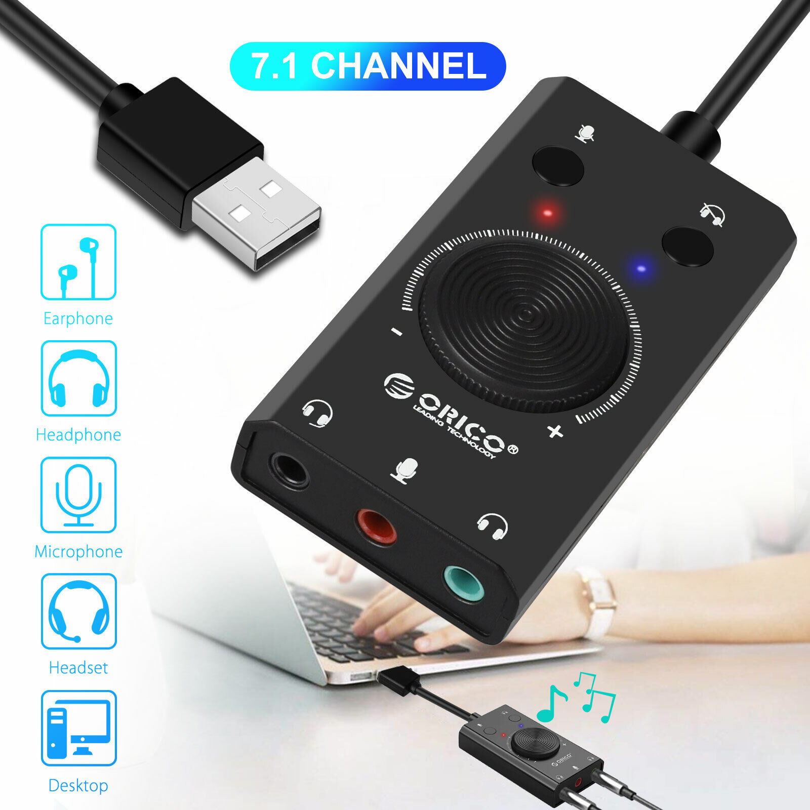 External 7.1 Channel USB 2.0 Stereo Audio Adapter Sound Card for 3.5mm Headphone