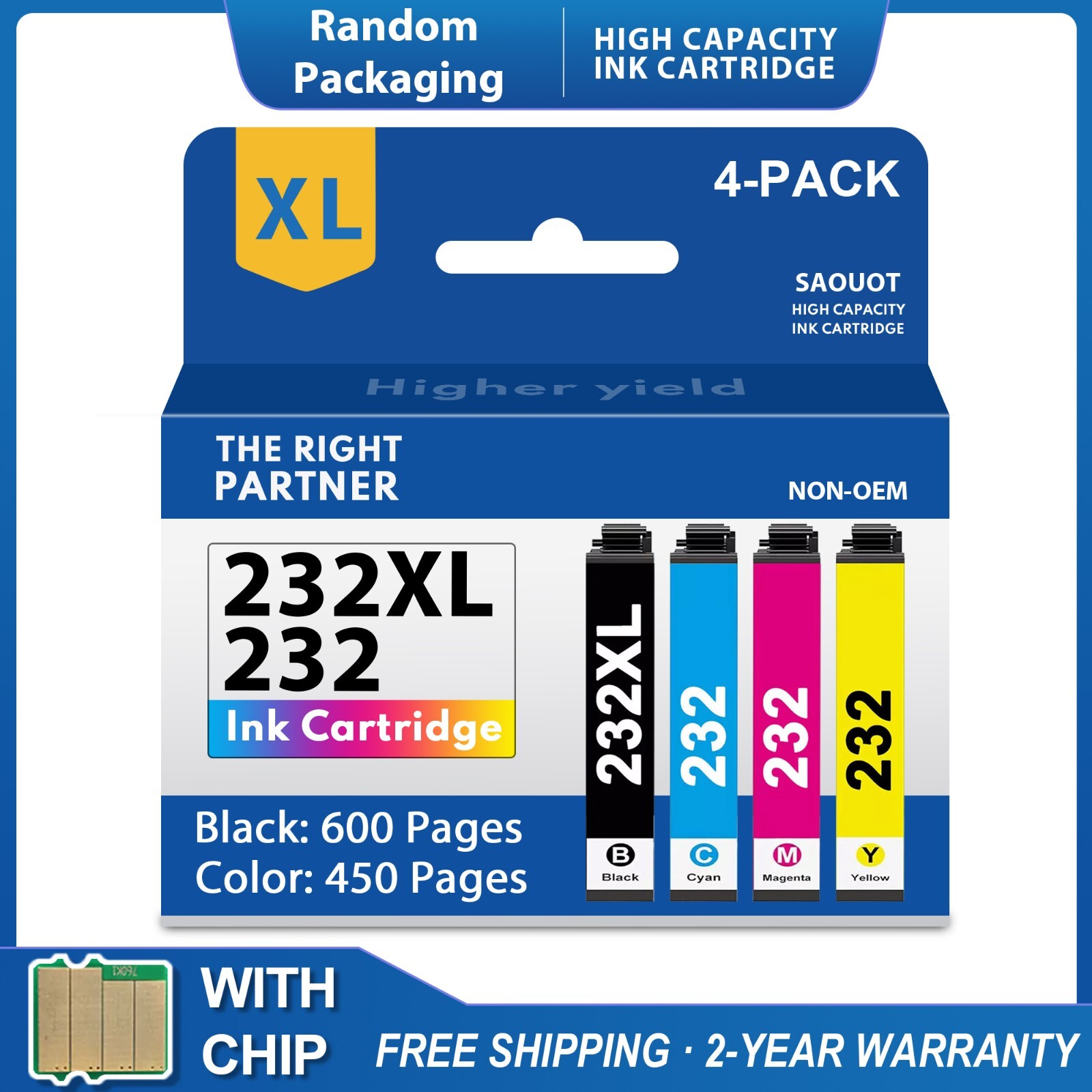 4PK 232XL T232XL Ink Cartridge For Epson XP-4205 XP-4200 WF-2930 WF-2950