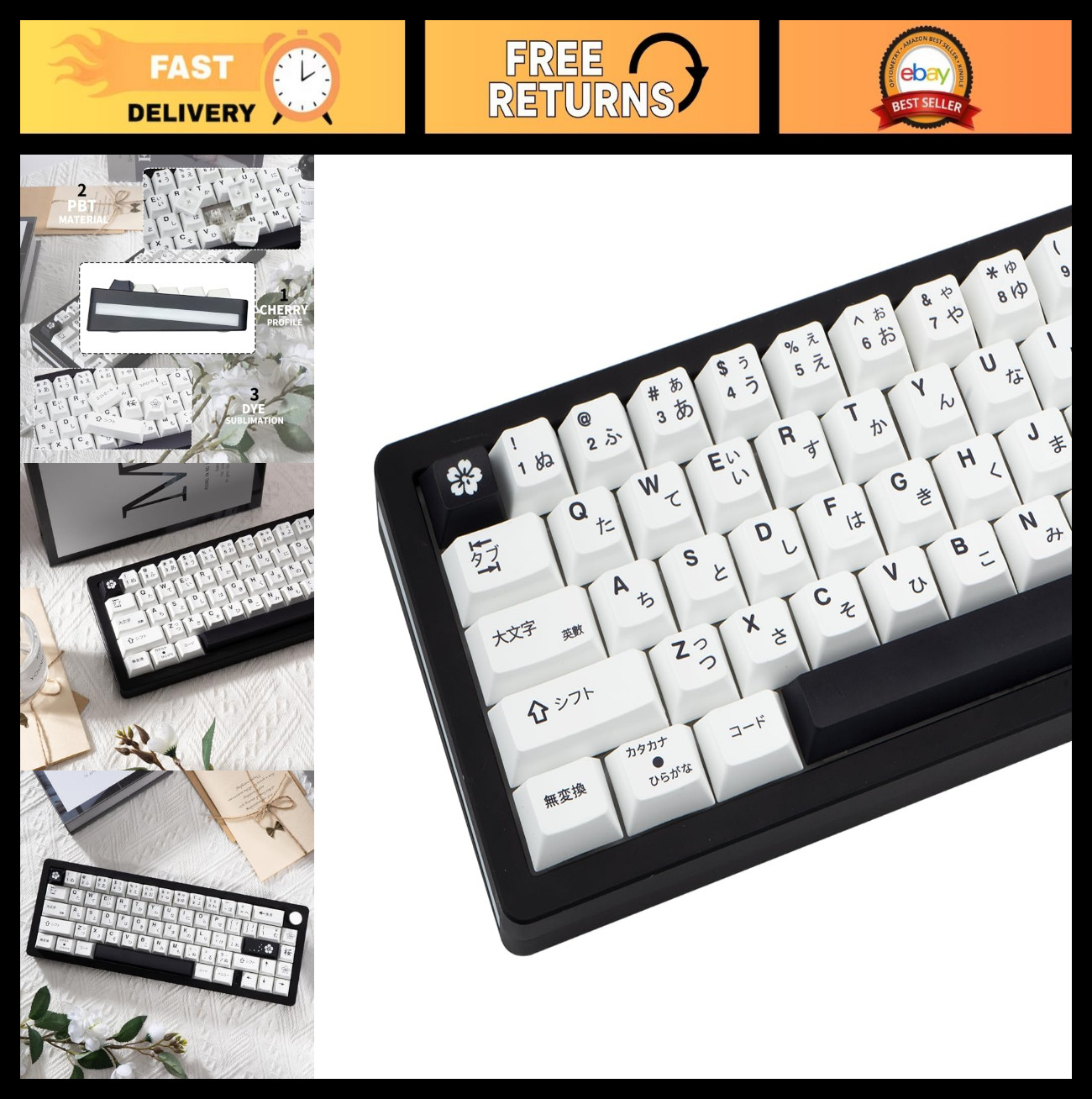 Minimalist Black & White Japanese PBT Keycap Set for Mechanical Keyboards