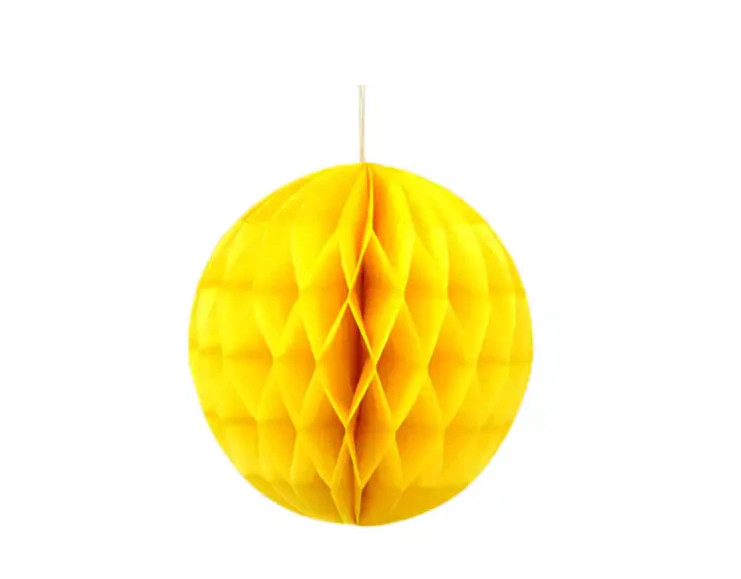 YELLOW - GENERIC 10IN/25CM HONEYCOMB PAPER BALL WITH RIBBONS