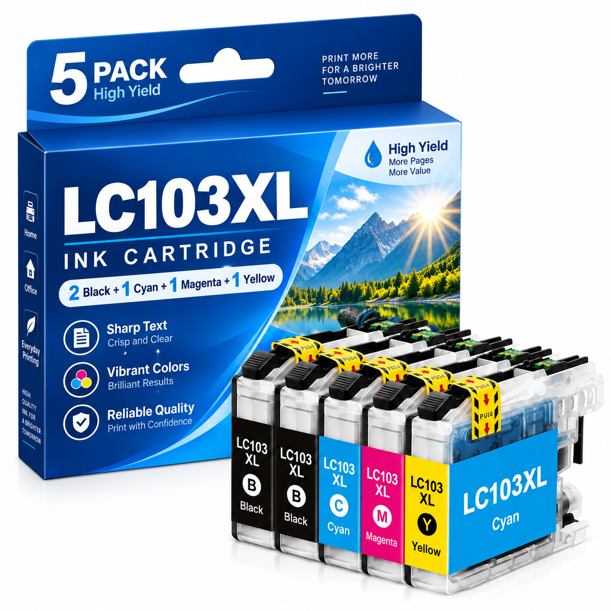 LC103XL LC103 Ink Cartridge 5PK Compatible for DCP-J132W J152W MFC-J245/J4510DW 