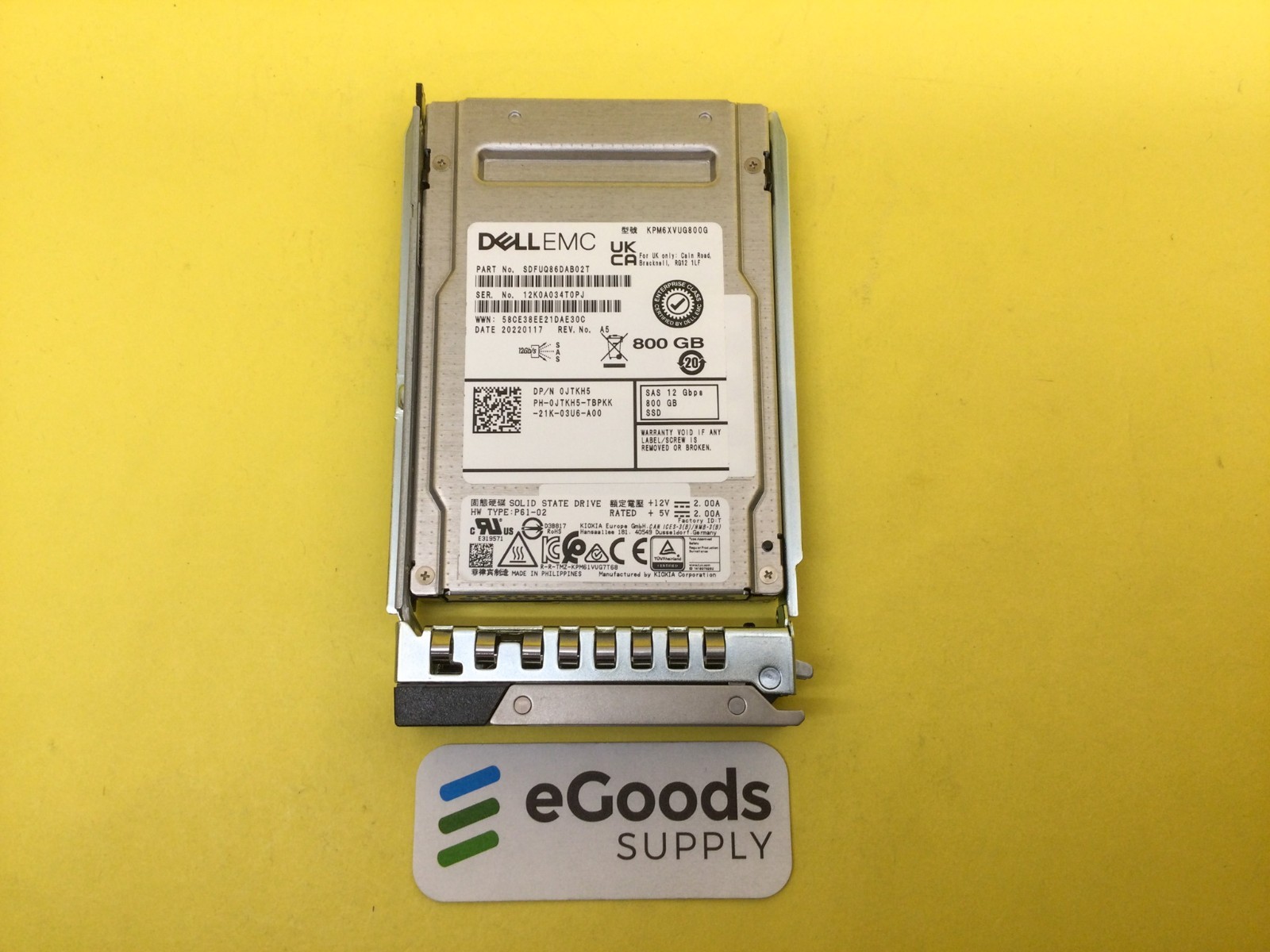 JTKH5 DELL 800GB SAS 12Gbps Mixed Use 2.5in Enterprise SSD 0JTKH5 KPM6XVUG800G