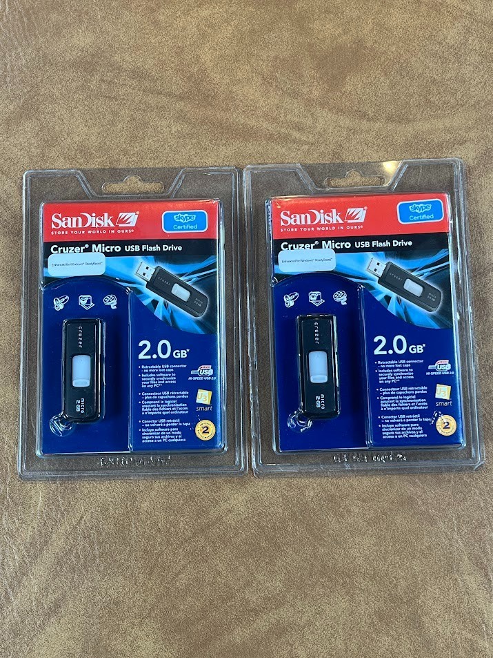 SanDisk Cruzer Micro USB Retractable Flash Drive 2.0 GB Lot of 2 NEW